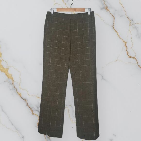 Vintage BCBGMAXAZRIA Wool Blend Metallic Gold Check Dress Pants Straight Leg - Picture 1 of 11